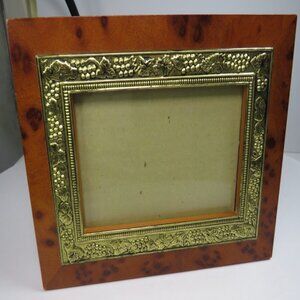 Picture Frame Warm Wood with Grape Embossed Metal Frame Vineyard Style